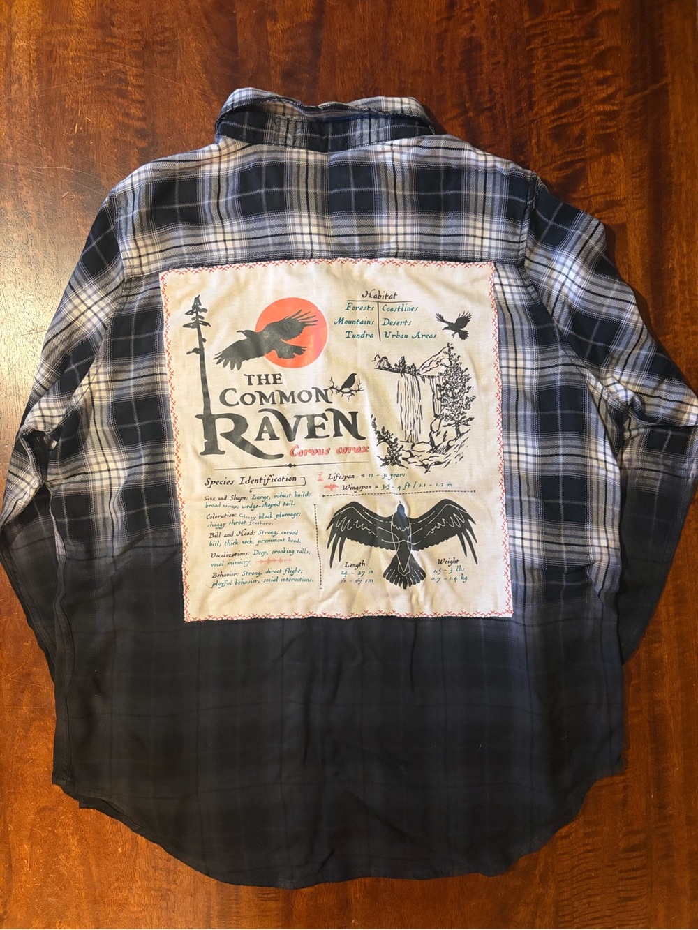 Upcycled Raven Graphic Black Ombré
Dyed White & Black Plaid Flannel Sz
Medium